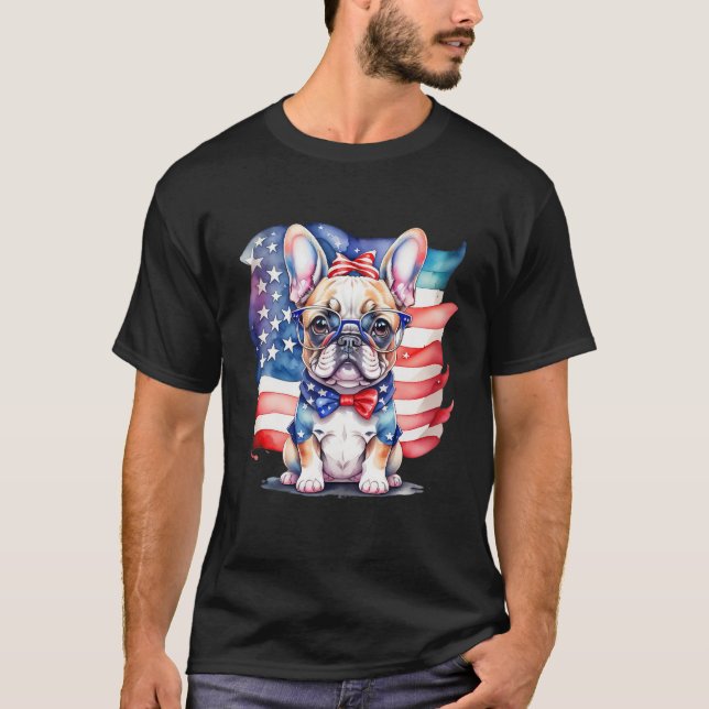 Patriotic French Bulldog Puppy American Flag 2 T-Shirt (Vorderseite)