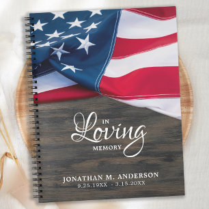 Patriotic Funerary Guestbook American Flag Memoria Notizbuch