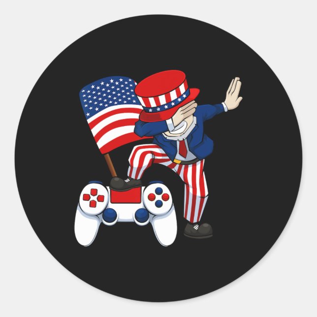 Patriotic Gamer 4. Juli Videospiel Controller Runder Aufkleber (Vorderseite)