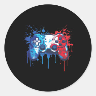 Patriotic Gamer - Red White Blue 4. Juli Video Runder Aufkleber
