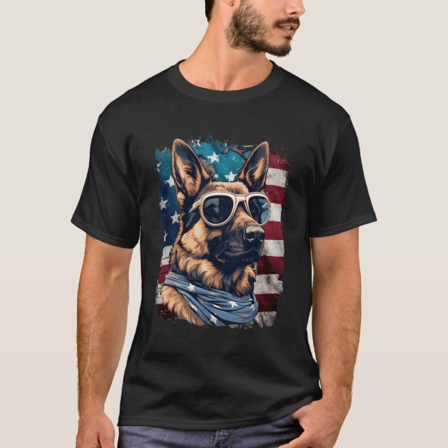 Patriotic Ger Shepherd American Flag K9 Shepherd O T-Shirt (Vorderseite)