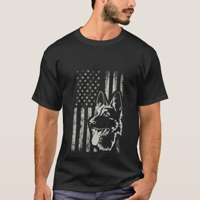 Patriotic German Shepherd AMERICAN FLAG 4th Of Jul T-Shirt (Vorderseite)