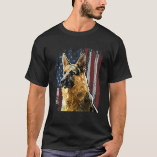 Patriotic German Shepherd American Flag Dog Gesche T-Shirt