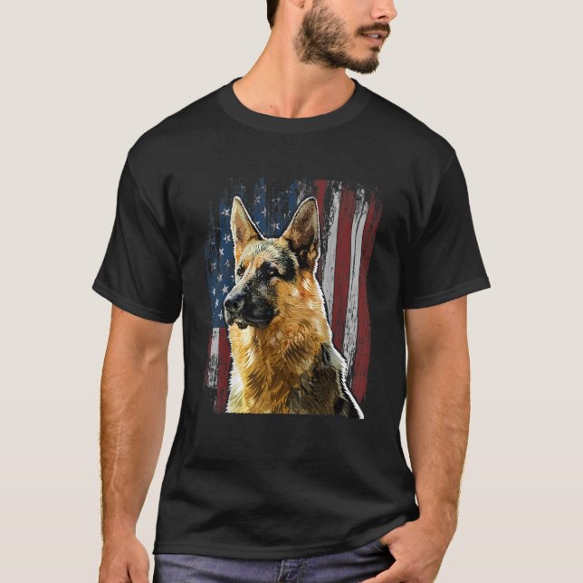 Patriotic German Shepherd American Flag Dog Gesche T-Shirt (Vorderseite)