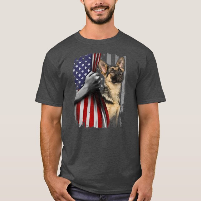 Patriotic German Shepherd American Flag Dog Lover T-Shirt (Vorderseite)