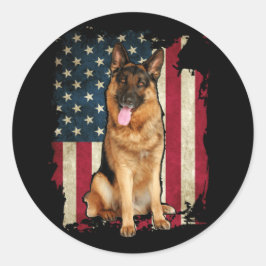 Patriotic German Shepherd American Flag Dog Runder Aufkleber
