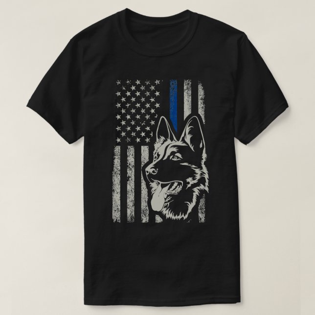 Patriotic German Shepherd K9 Unit Thin Blue Line P T-Shirt (Design vorne)