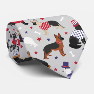 Patriotic German Shepherd Pattern Neck Tie Krawatte