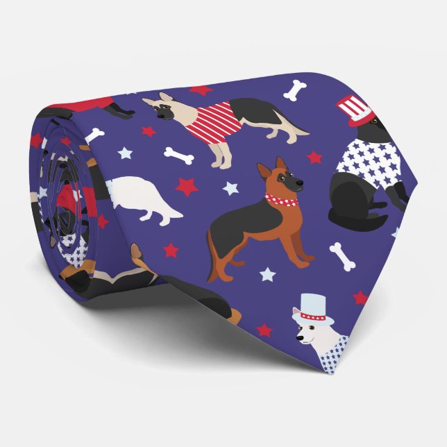 Patriotic German Shepherd Pattern Neck Tie Krawatte (Gerollt)
