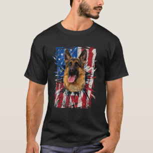Patriotic German Shepherd Torn American Flag 4. O T-Shirt
