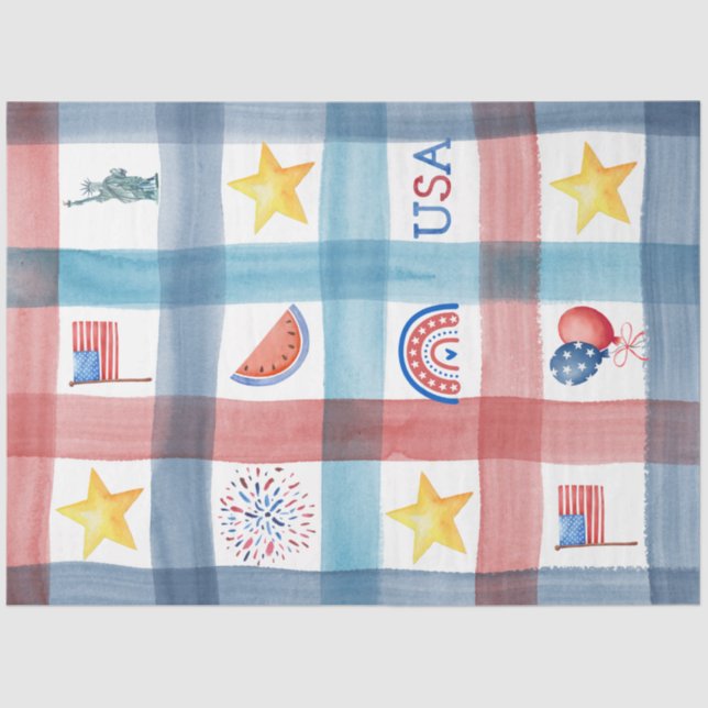 Patriotic Gingham America 4. Juli Sommer Seidenpapier (Vorderseite)