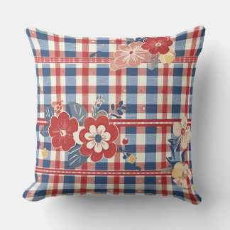 Patriotic Gingham mit floralen Akzenten | Rot-Weiß Kissen