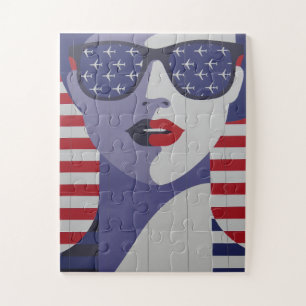 PATRIOTIC GIRL ART AMERIKANISCHE FRAU JIGSAW PUZZL PUZZLE