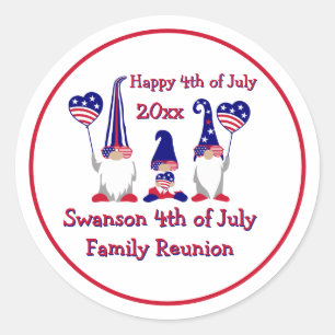 Patriotic Gnome Family Wiedersehen Celebration Runder Aufkleber