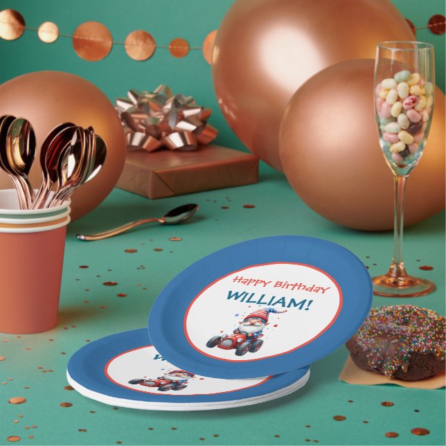 Patriotic Gnome Red Car 5th Birthday Pappteller (Multi)