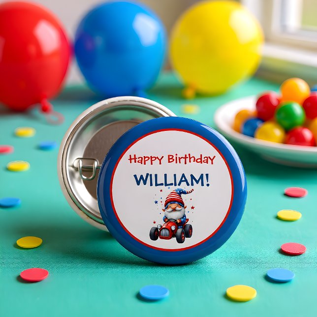 Patriotic Gnome Red Car Kid's Birthday Button (Von Creator hochgeladen)