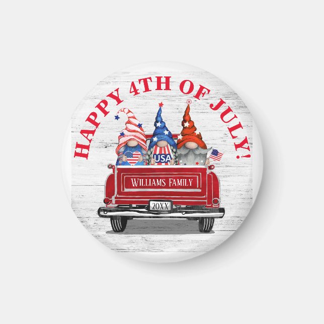 Patriotic Gnome Vintag Red Truck 4. Juli Magnet (Vorne)