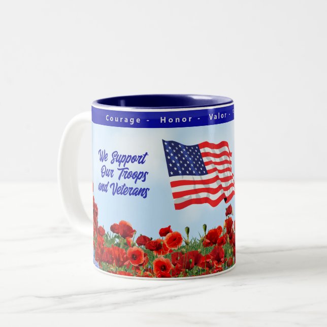 Patriotic God Bless America Tasse Troops Veteranen (Vorderseite Links)