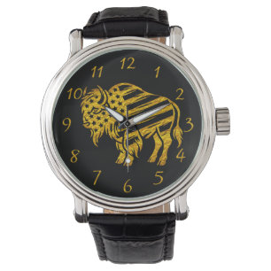 Patriotic Gold Bison Design Armbanduhr