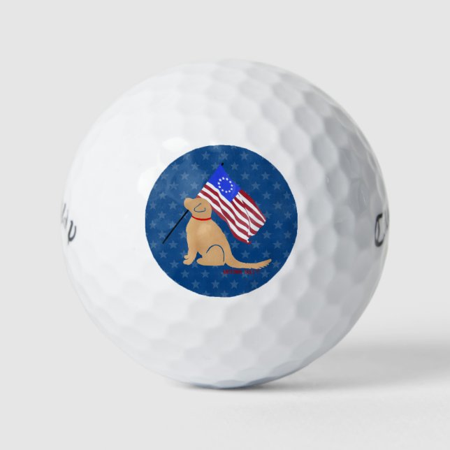 Patriotic Golden Dog American Flag Golf Balls Golfball (Vorderseite)