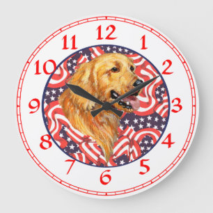 Patriotic Golden Retriever Große Wanduhr
