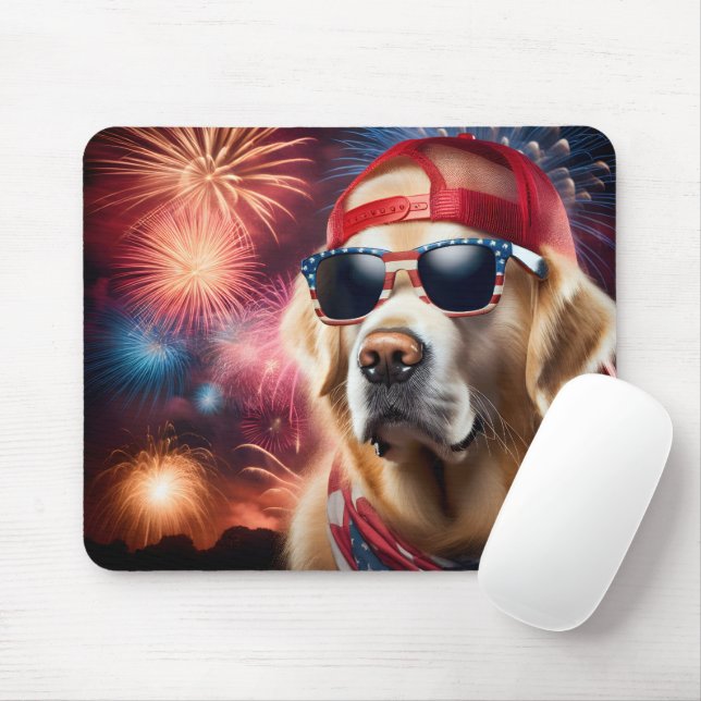 Patriotic Golden Retriever Mousepad (Mit Mouse)