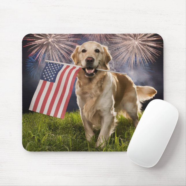 Patriotic Golden Retriever Mousepad (Mit Mouse)