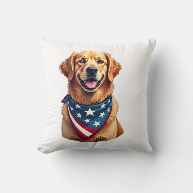 Patriotic Golden Retriever Vintage Engraving Shirt Kissen (Vorderseite)