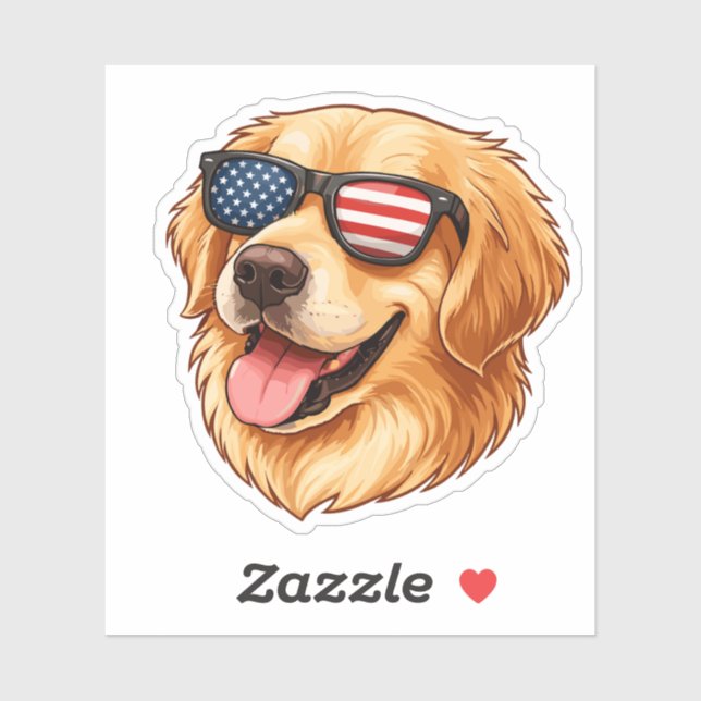 Patriotic Golden Retriever with American Flag  Aufkleber (Blatt)