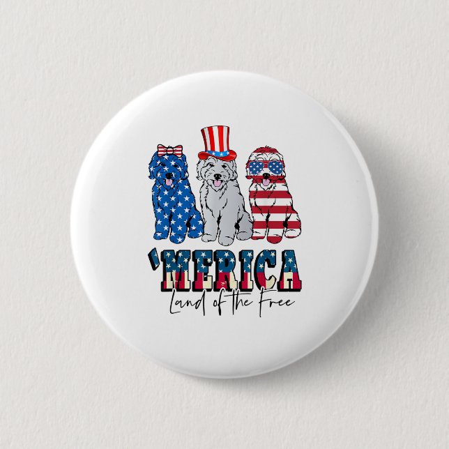 Patriotic Goldendoodle Dog 4. Juli USA Button (Vorderseite)