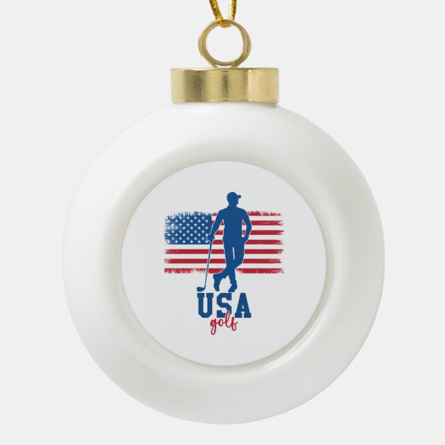 Patriotic Golf USA Keramik Kugel-Ornament (Vorderseite)