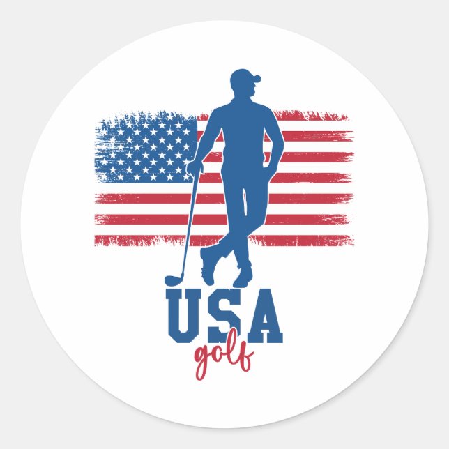 Patriotic Golf USA Runder Aufkleber (Vorderseite)