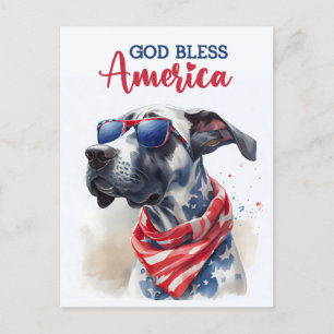 Patriotic Great Dane, Gott segne Amerika Postkarte