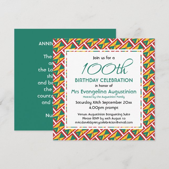 Patriotic GRENADA Anpassbar jedes Alter Geburtstag Einladung (Vorne/Hinten)