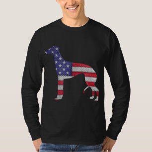 Patriotic Greyhound American Flag Embroidery T-Shirt