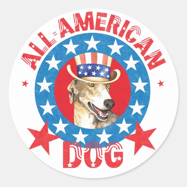 Patriotic Greyhound Classic Round Sticker (Vorderseite)