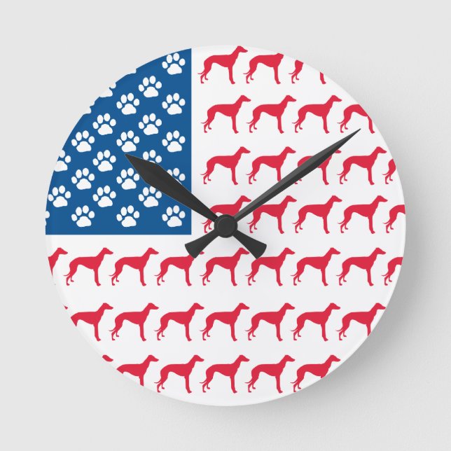 Patriotic Greyhound Dog Runde Wanduhr (Vorderseite)