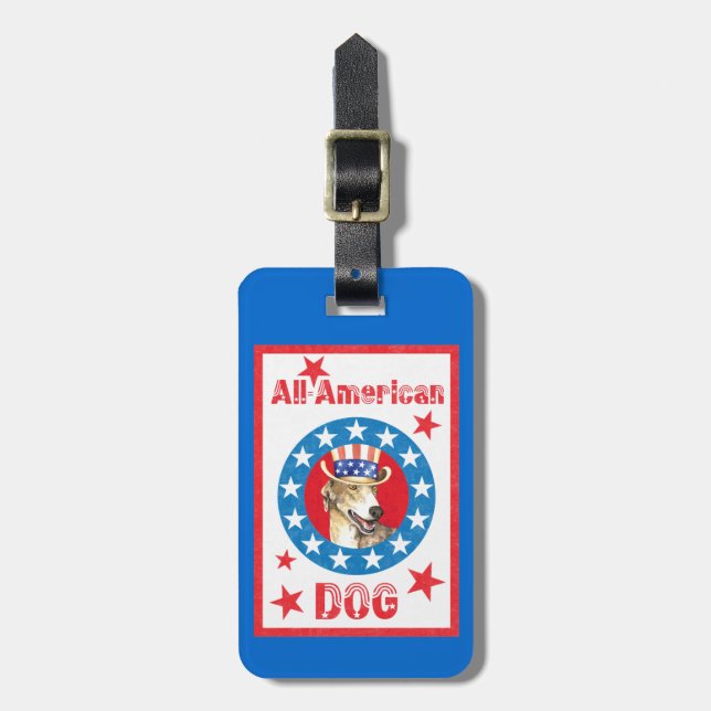 Patriotic Greyhound Luggage Tag Gepäckanhänger (Vorderseite vertikal)