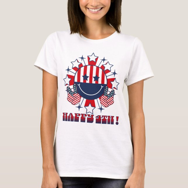 Patriotic Groovy Happy Face - Friedenszeichen 4. T-Shirt (Vorderseite)