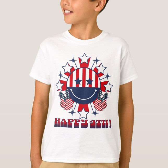 Patriotic Groovy Happy Face - Friedenszeichen 4. T-Shirt (Vorderseite)