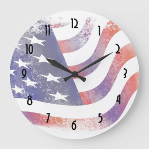 Patriotic Grunge Style verblasste amerikanische Fl Große Wanduhr