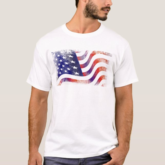 Patriotic Grunge Style verblasste amerikanische Fl T-Shirt (Vorderseite)
