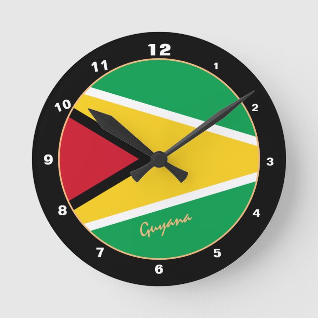 Patriotic Guyana Flag, Guyana trendy Zuhause / des Runde Wanduhr (Vorderseite)