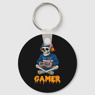 Patriotic Halloween Skeleton Gamer Funny Skeleton Schlüsselanhänger