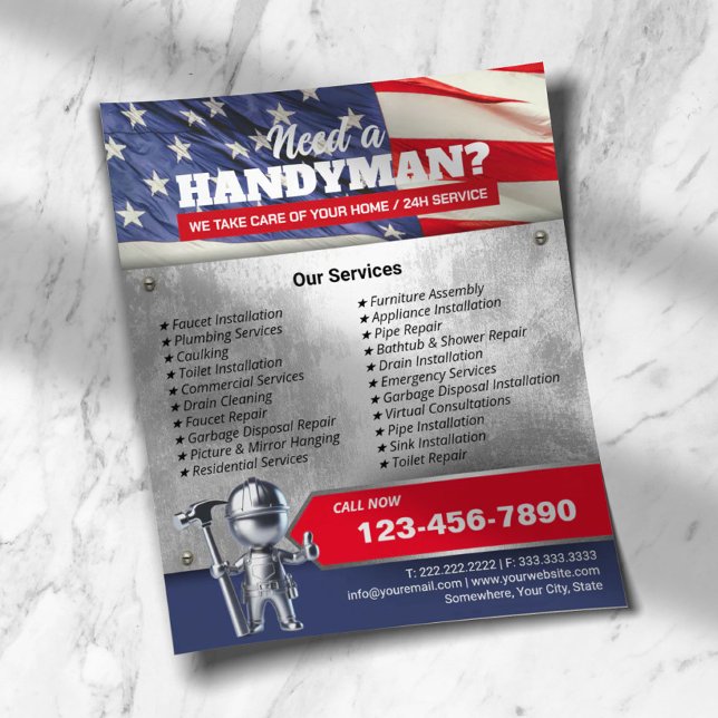 Patriotic Handyman Repair Service 3D Metallarbeite Flyer (Von Creator hochgeladen)