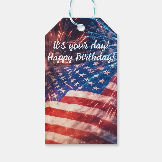 Patriotic Happy Birthday Geschenkanhänger (Vorderseite)