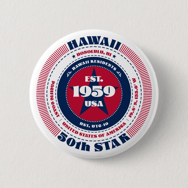 Patriotic Hawaii Circle mit Staat Details Button (Vorderseite)