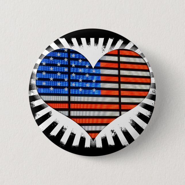 Patriotic Heart American Flag Button (Vorderseite)