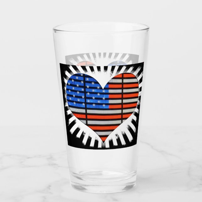 Patriotic Heart American Flag Glas (Vorderseite)