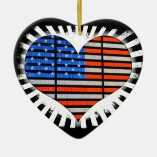 Patriotic Heart American Flag Keramik Ornament